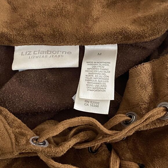 Liz Claiborne Pullover Womens Medium Brown Faux Suede Lace Up Top Long Sleeve - Picture 5 of 7